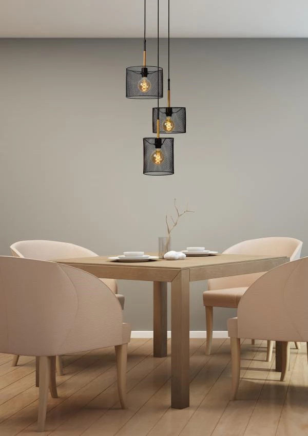 Lucide BASKETT - Suspension - 3xE27 - Noir - ambiance 2